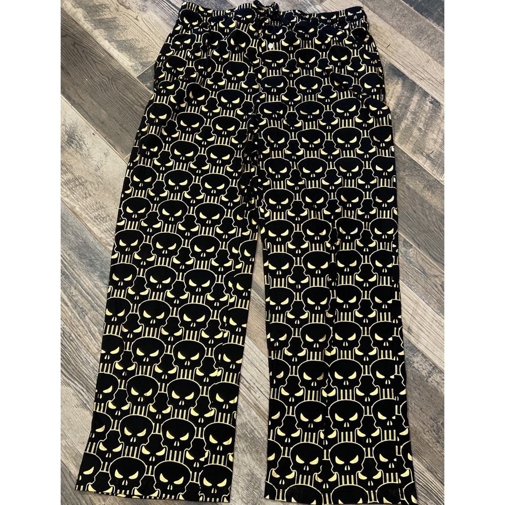 Marvel Mens Black & Gold Punisher Logo Lounge Sleep Pants Pajama Bottoms XXL